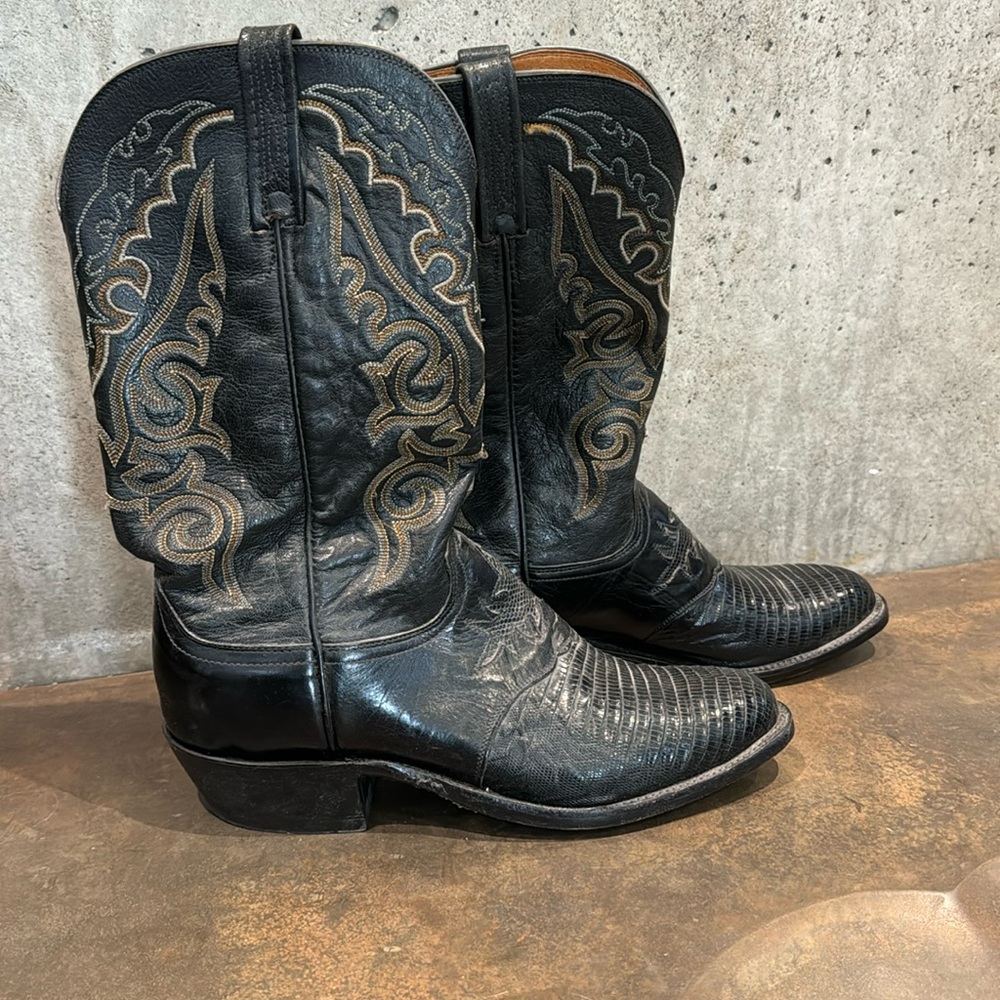 Lucchese 1883 Teju Lizard Skin Black Boots N1006R4 - 10D